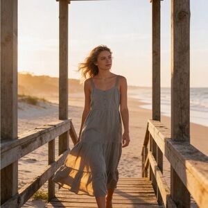 Chic Gray Midi Dress for Women